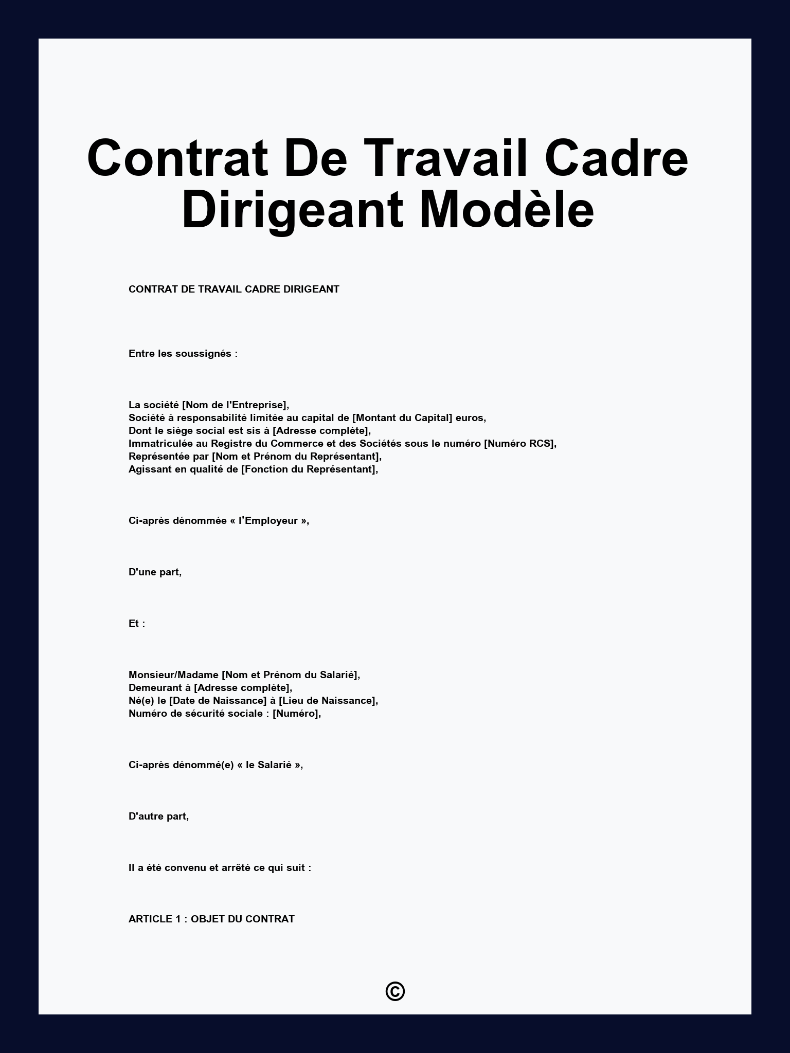 Contrat De Travail Cadre Dirigeant Modèle