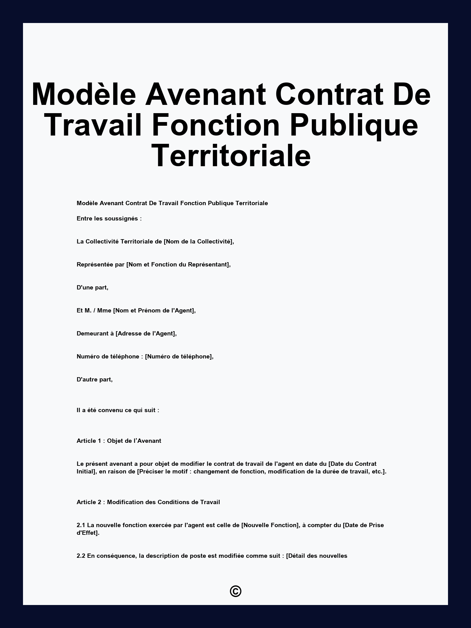 Modèle Avenant Contrat De Travail Fonction Publique Territoriale
