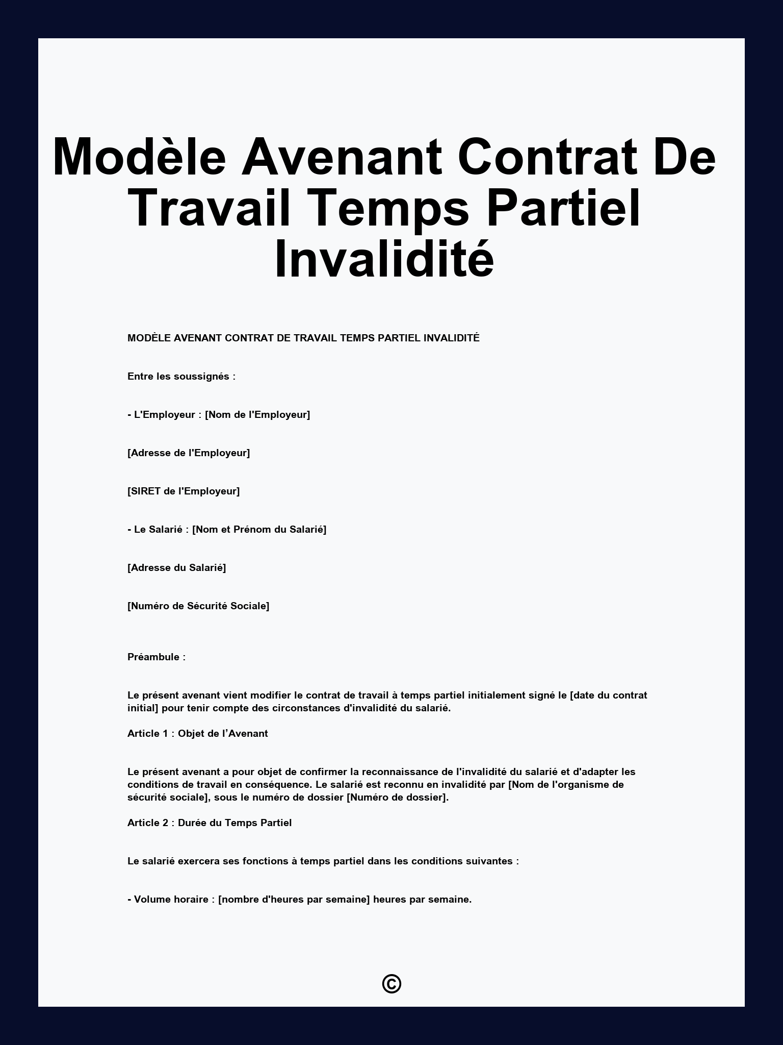 Modèle Avenant Contrat De Travail Temps Partiel Invalidité