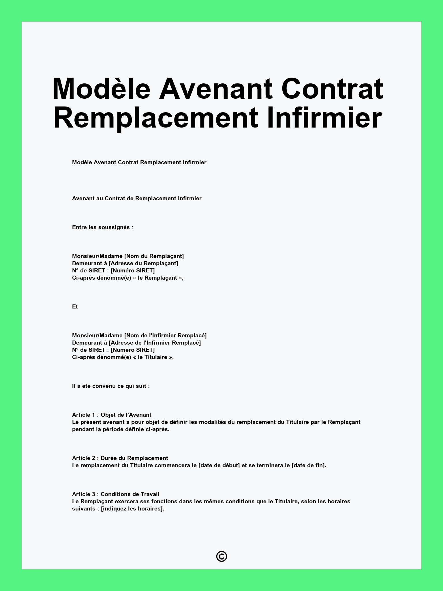 Modèle Avenant Contrat Remplacement Infirmier