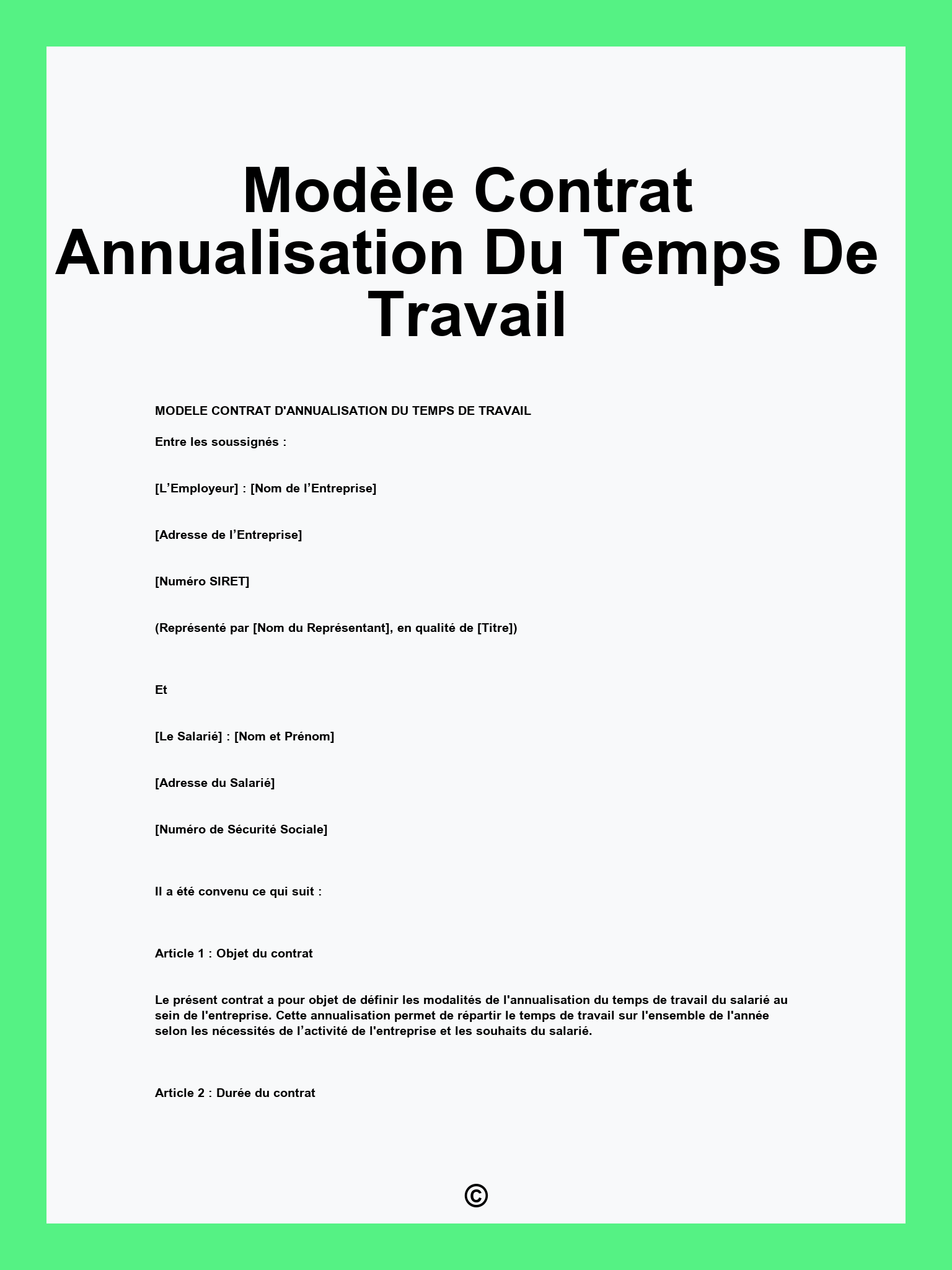 Modèle Contrat Annualisation Du Temps De Travail