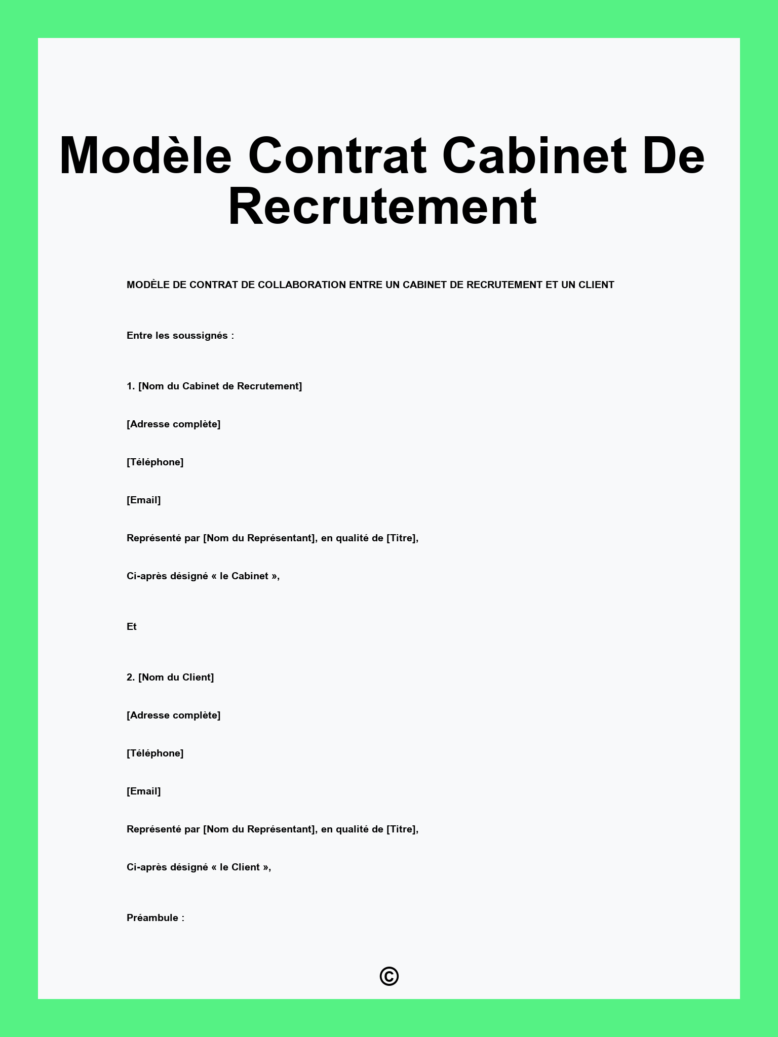 Modèle Contrat Cabinet De Recrutement