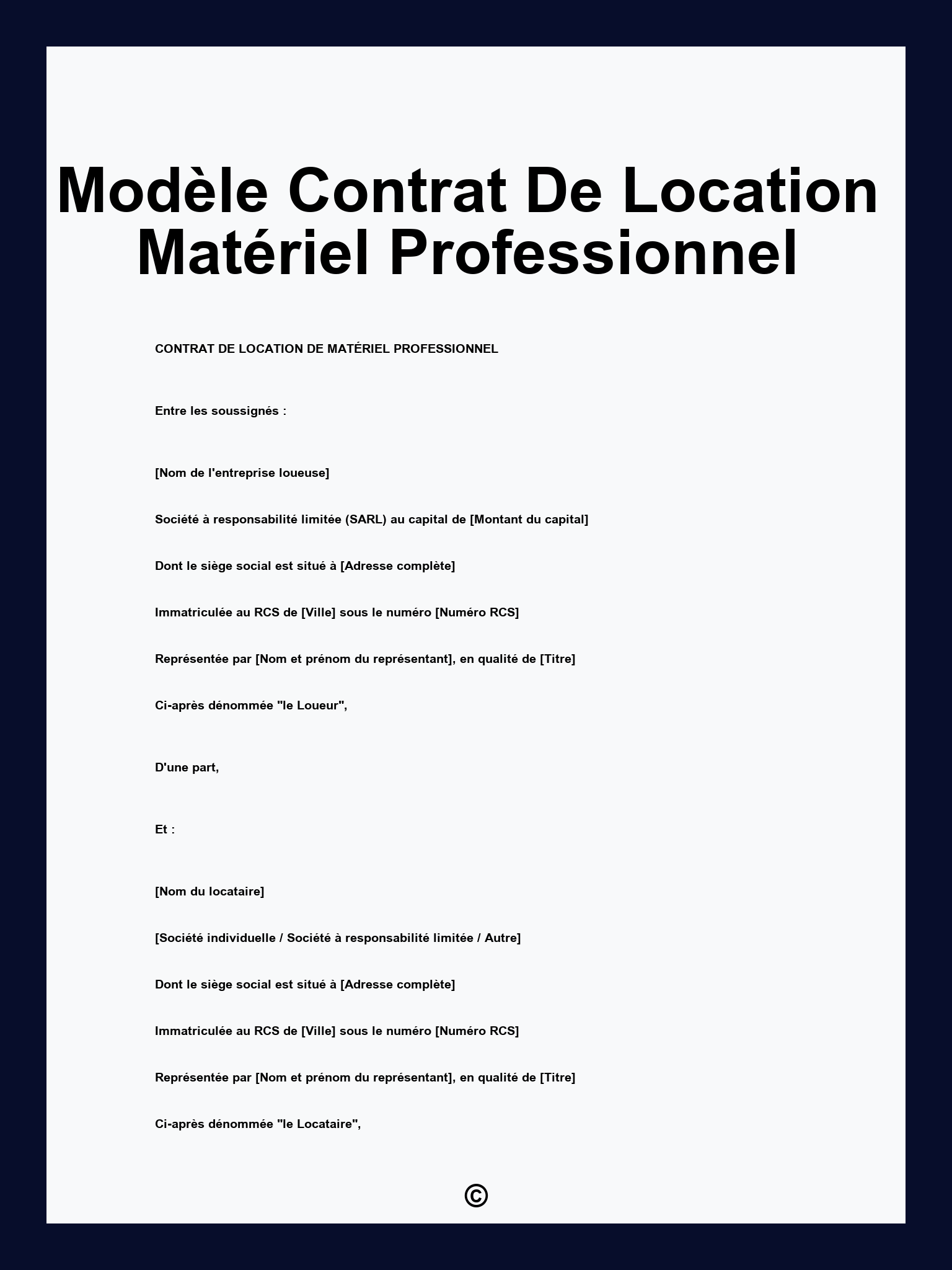 Modèle Contrat De Location Matériel Professionnel