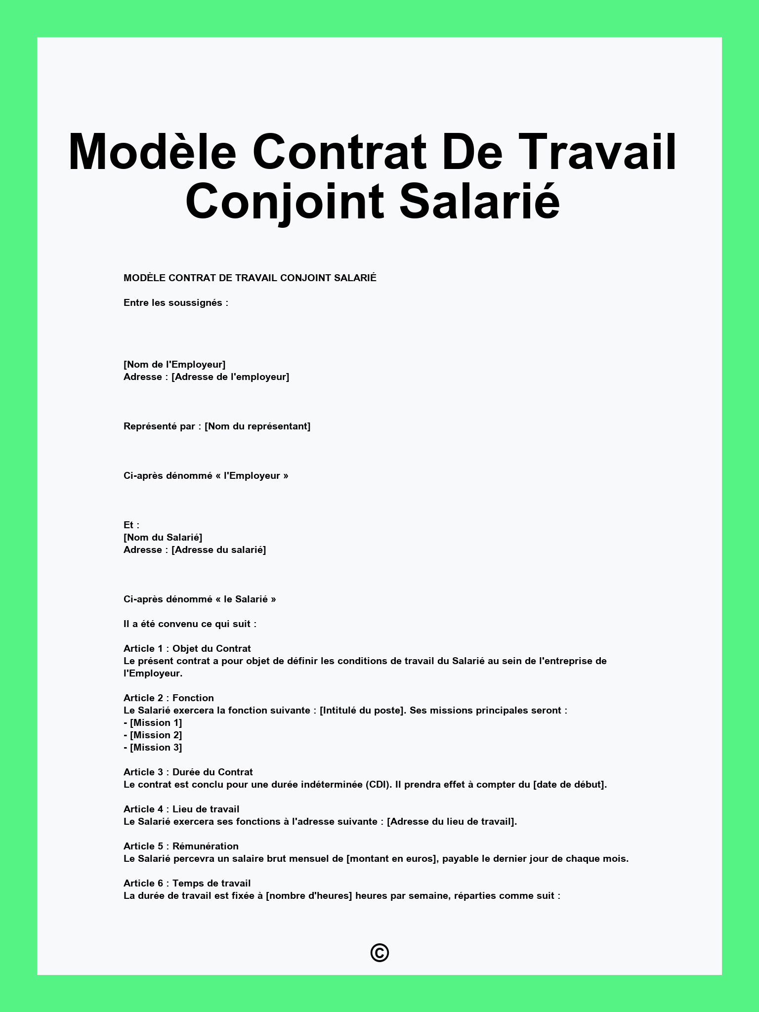 Modèle Contrat De Travail Conjoint Salarié