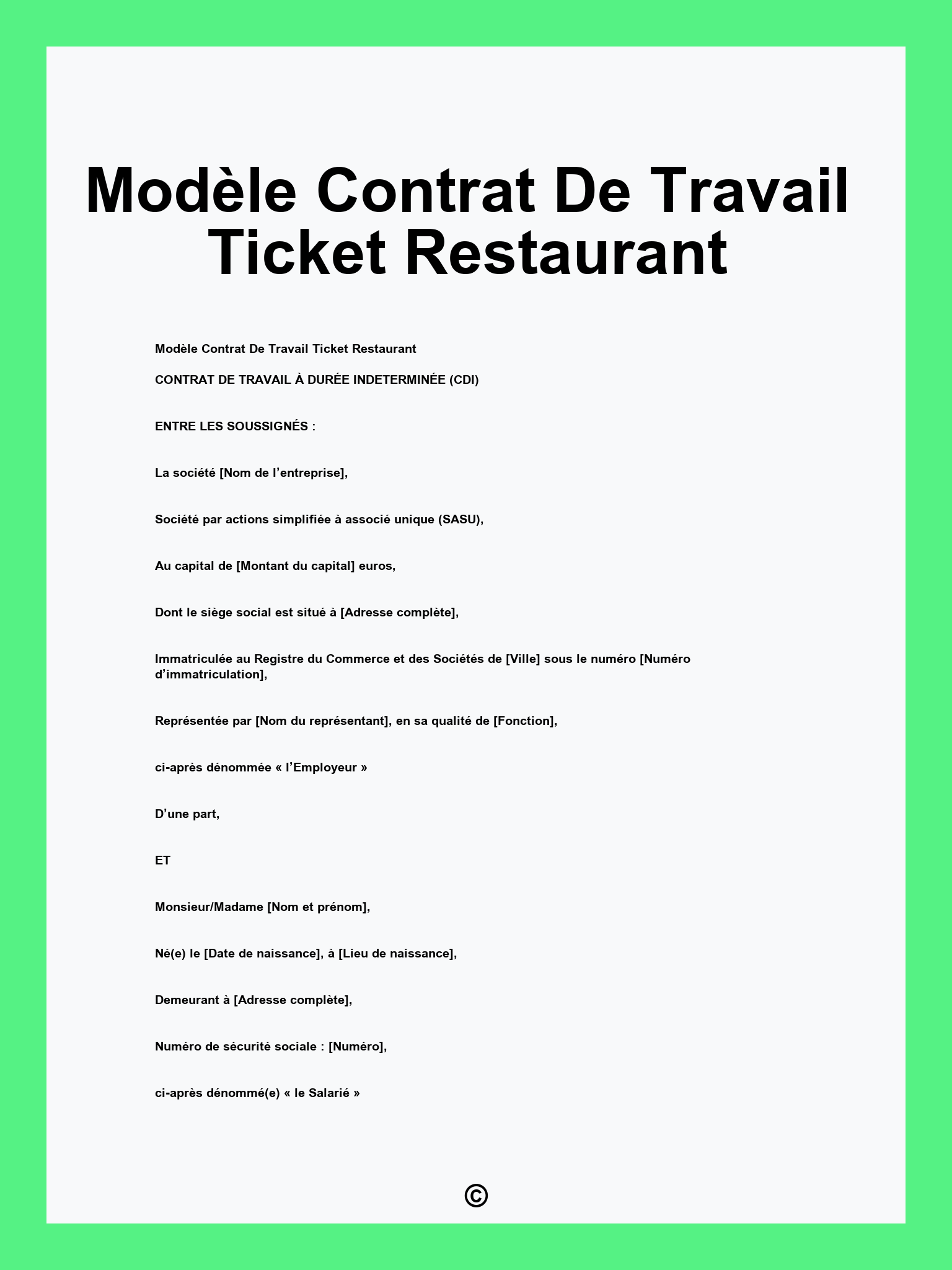 Modèle Contrat De Travail Ticket Restaurant