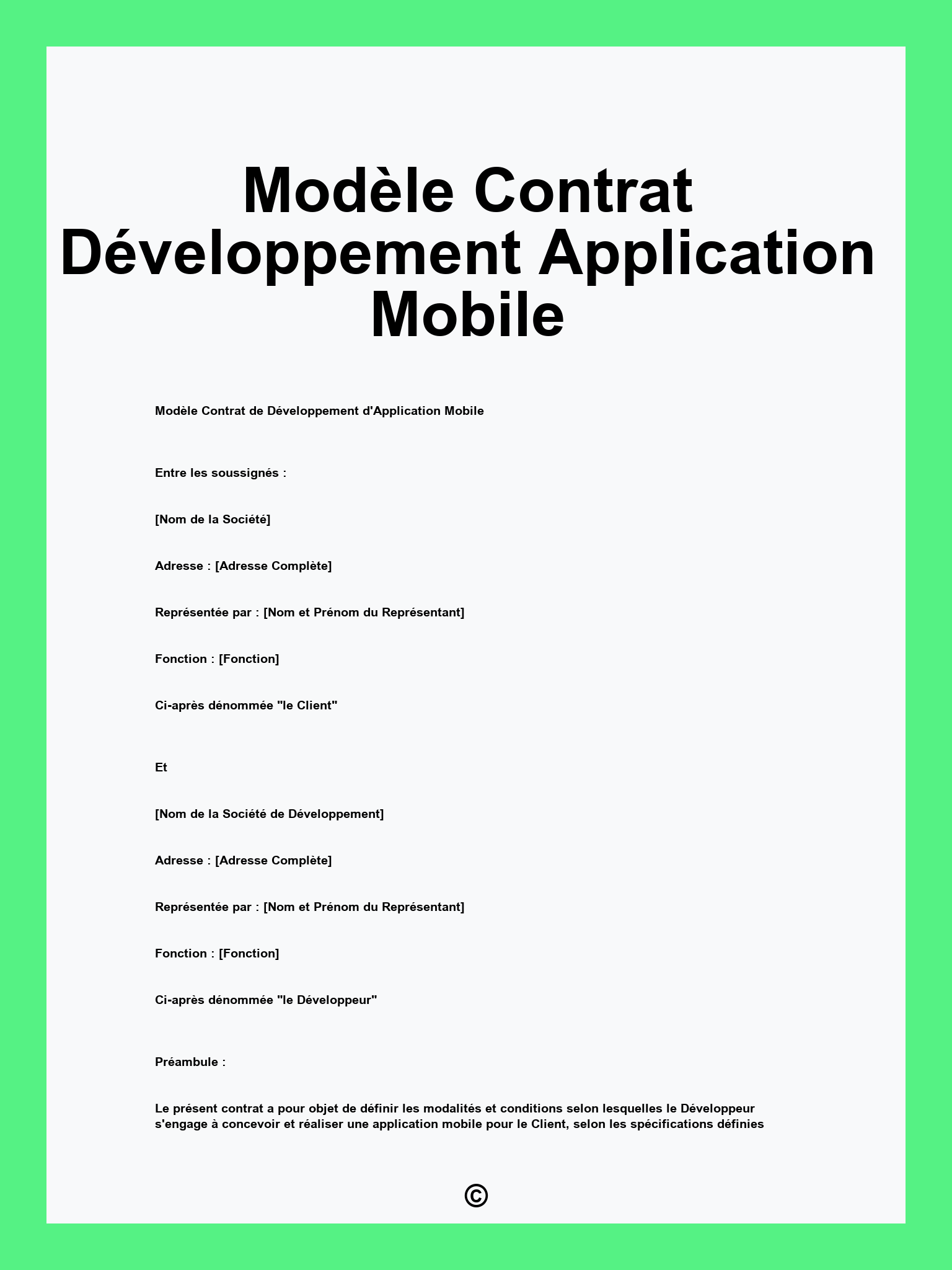 Modèle Contrat Développement Application Mobile