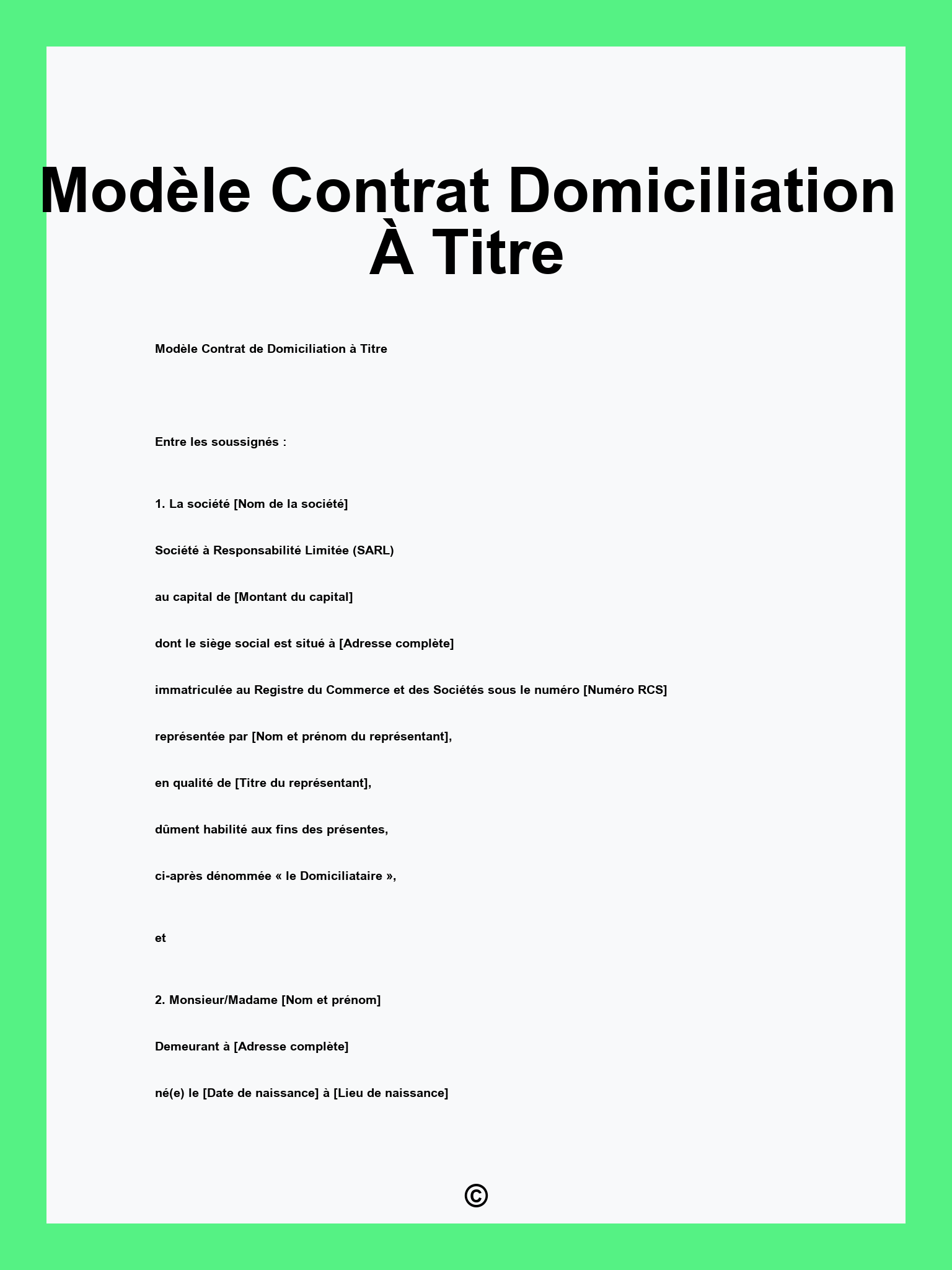 Modèle Contrat Domiciliation À Titre
