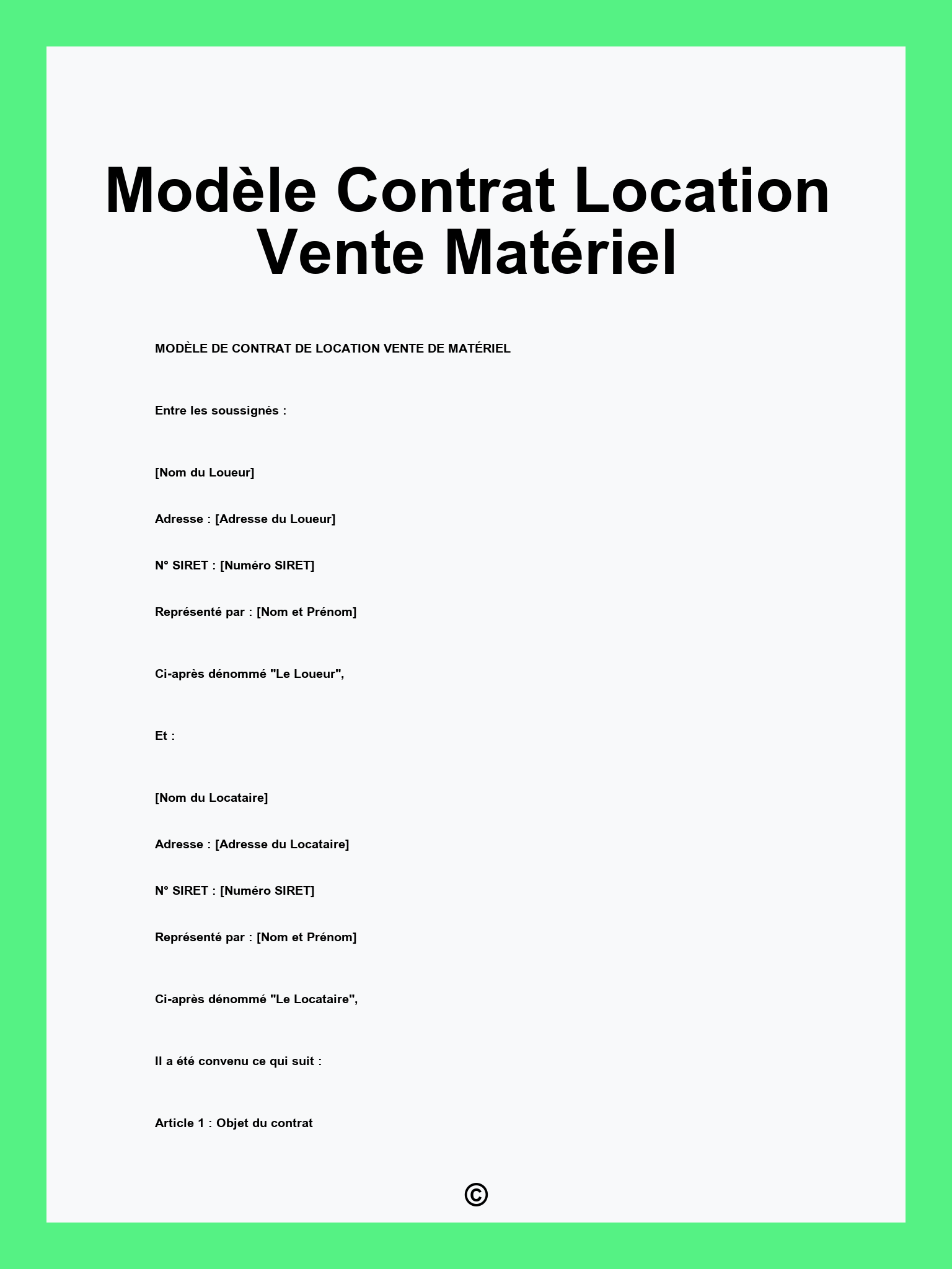 Modèle Contrat Location Vente Matériel