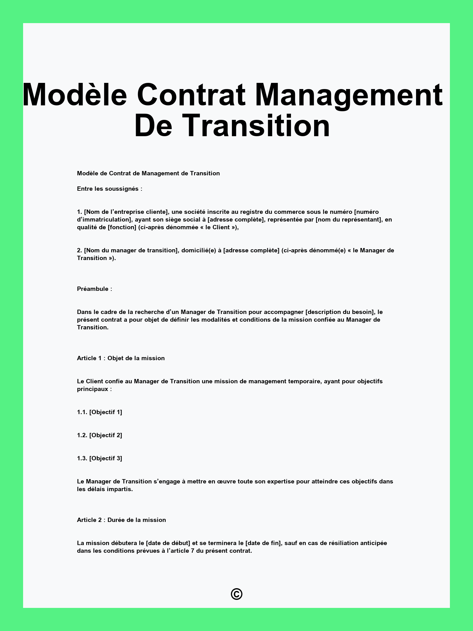 Modèle Contrat Management De Transition