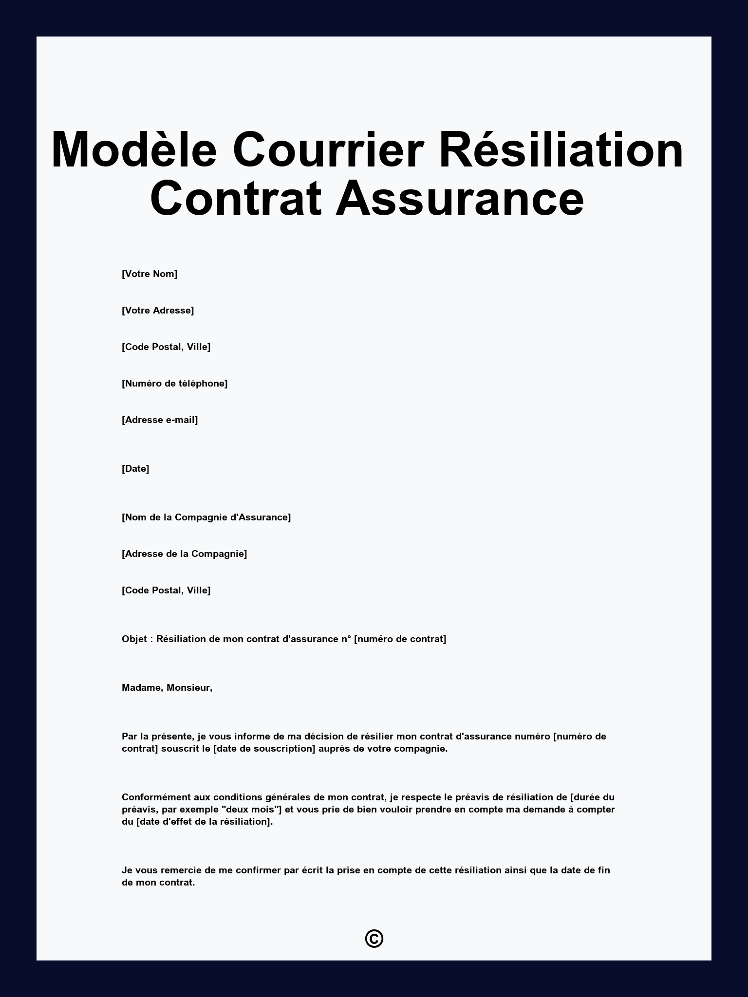 Modèle Courrier Résiliation Contrat Assurance