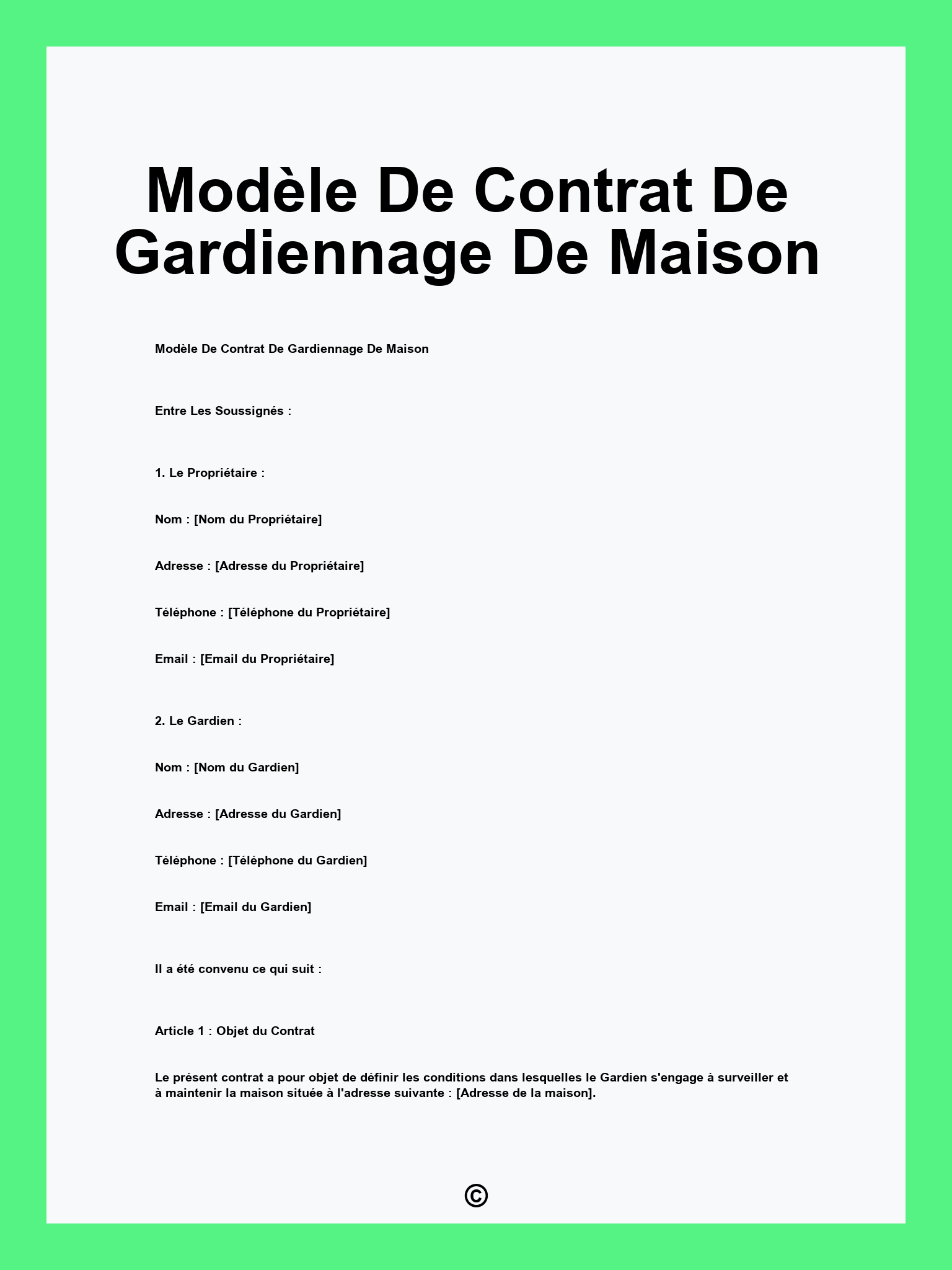Mod le De Contrat De Gardiennage De Maison mod-le-de-contrat-de-gardiennage-de-maison