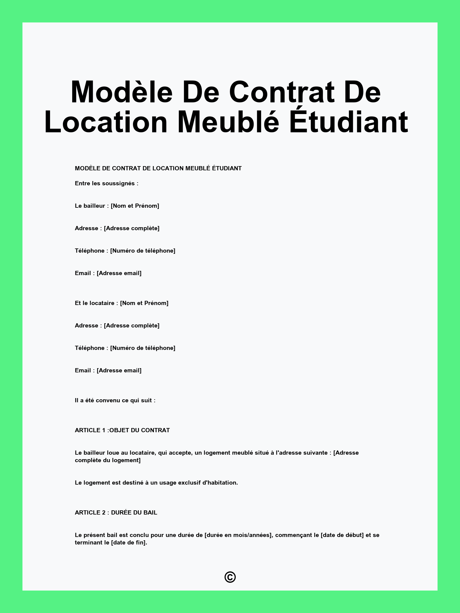 Modèle De Contrat De Location Meublé Étudiant