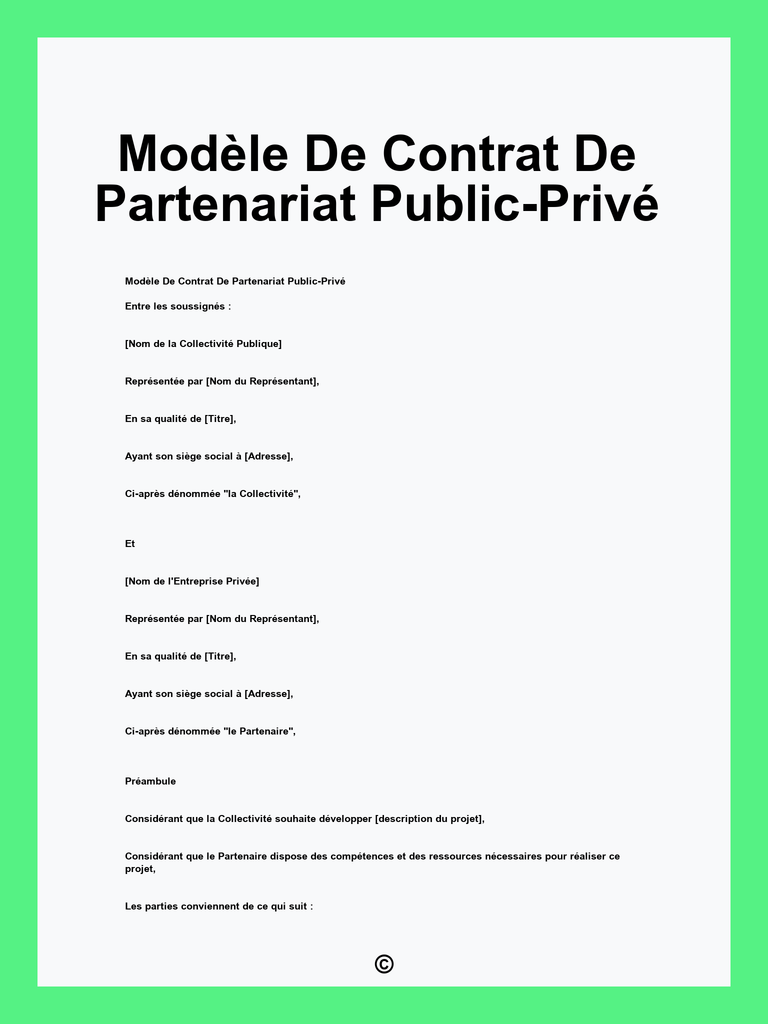 Modèle De Contrat De Partenariat Public-Privé
