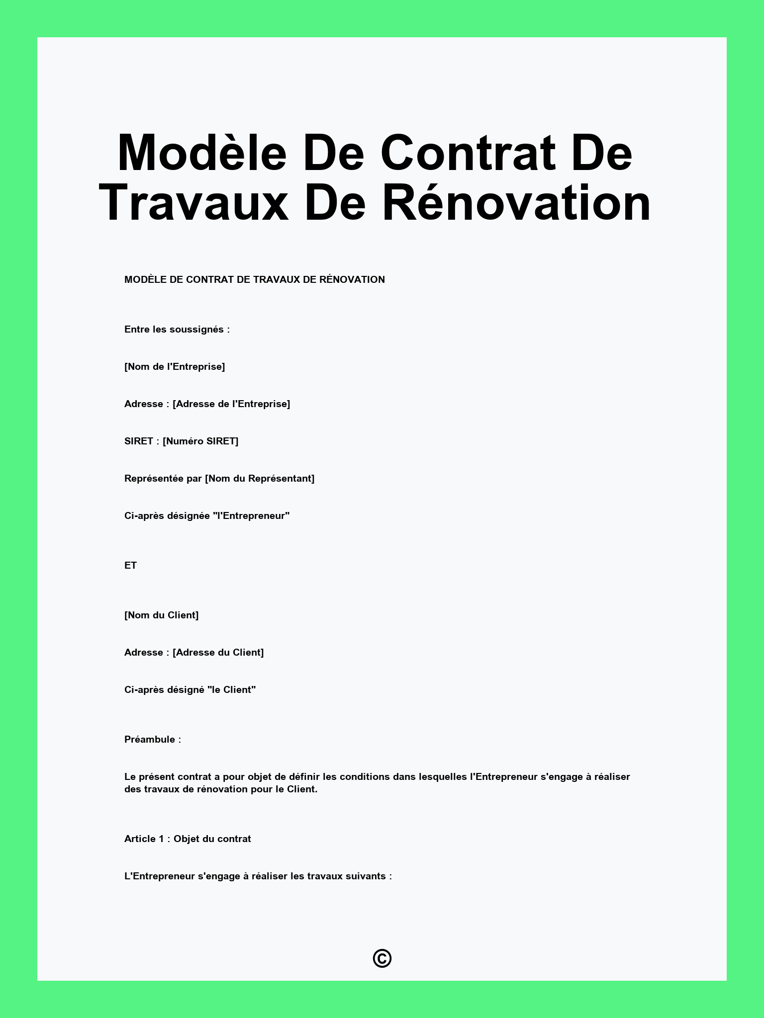 Modèle De Contrat De Travaux De Rénovation