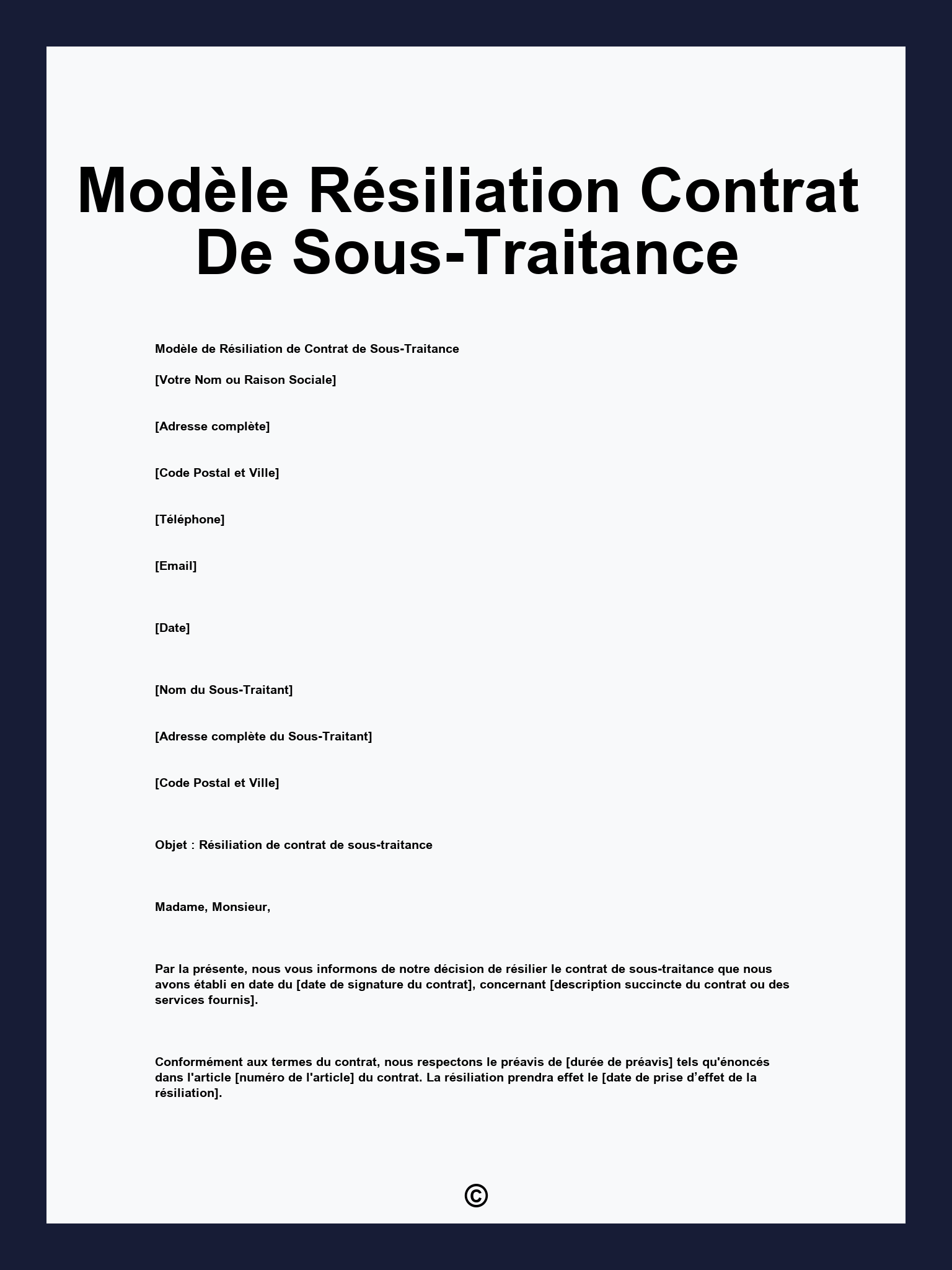 Modèle Résiliation Contrat De Sous-Traitance